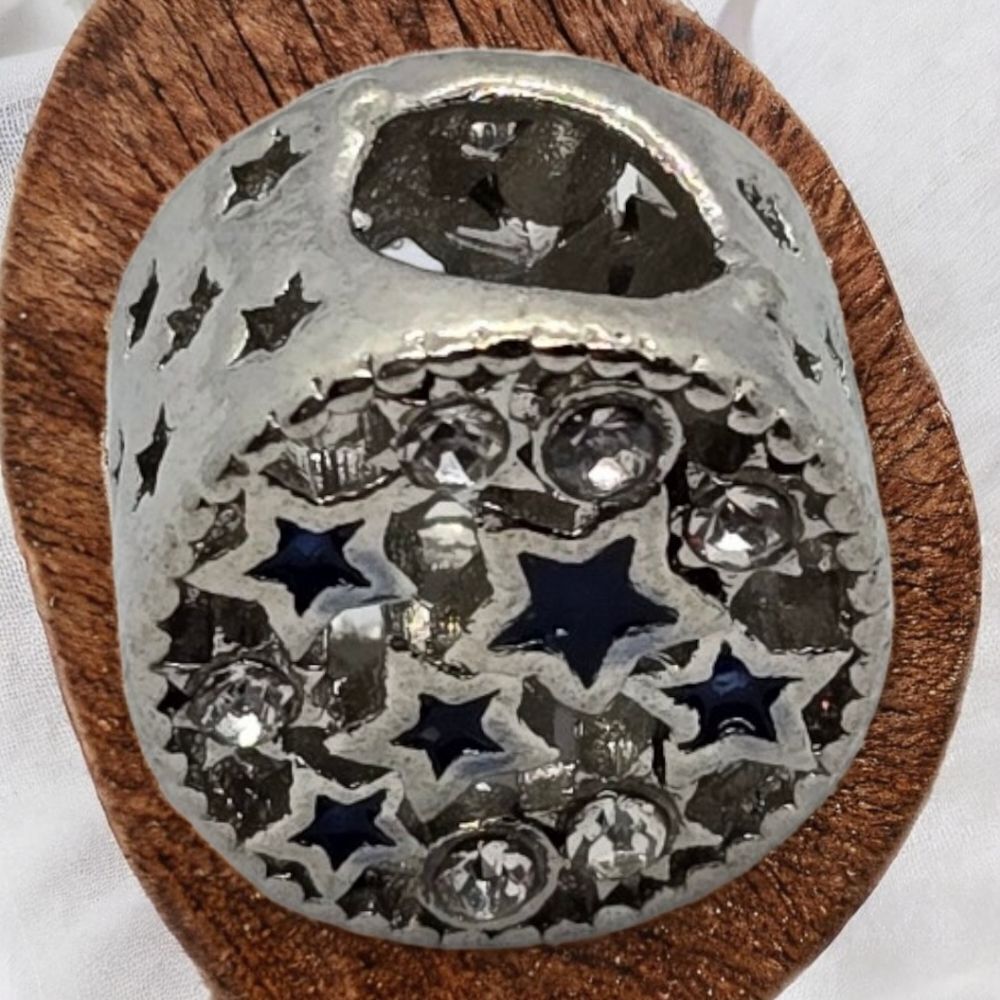 Round Rhinestone Stars Silver Bracelet Charm Slide On Cut out Starry Night Sky
